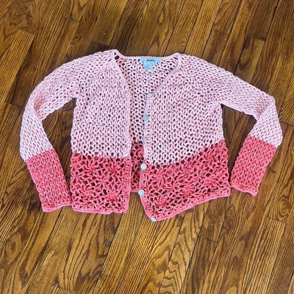 Acorn Pink Ombre Open-Knit Cardigan Sweater